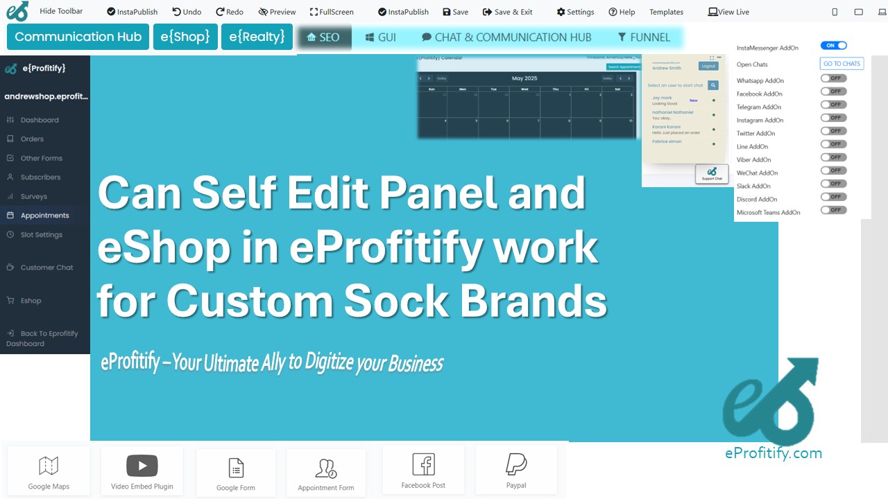 Can Self Edit Panel and eShop in eProfitify work for Custom Sock Brands